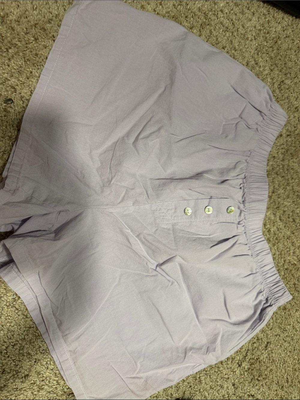 DONNI. Pastel Lavender High-Waist Button-Front Shorts